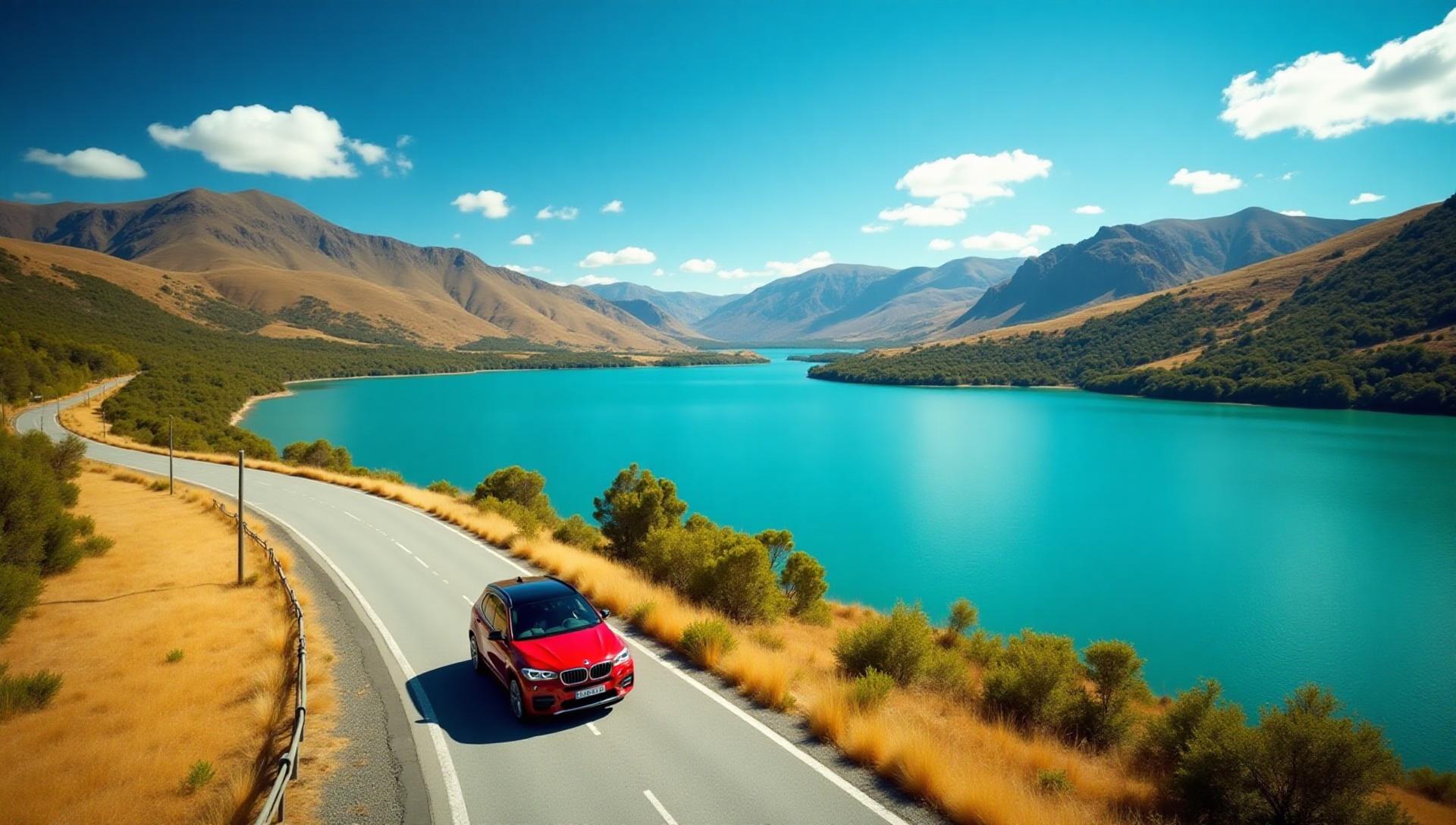 Car rental in New Zealand - scenic drive around Lake Taupo during summer